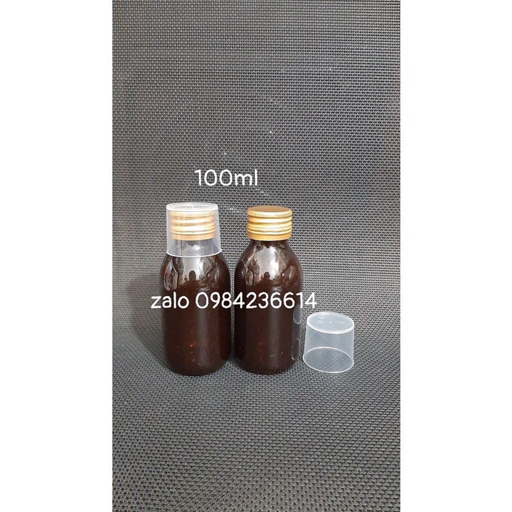 Chai nhựa dược nâu đựng siro 100ml, 150ml nắp vặn kèm cốc đong