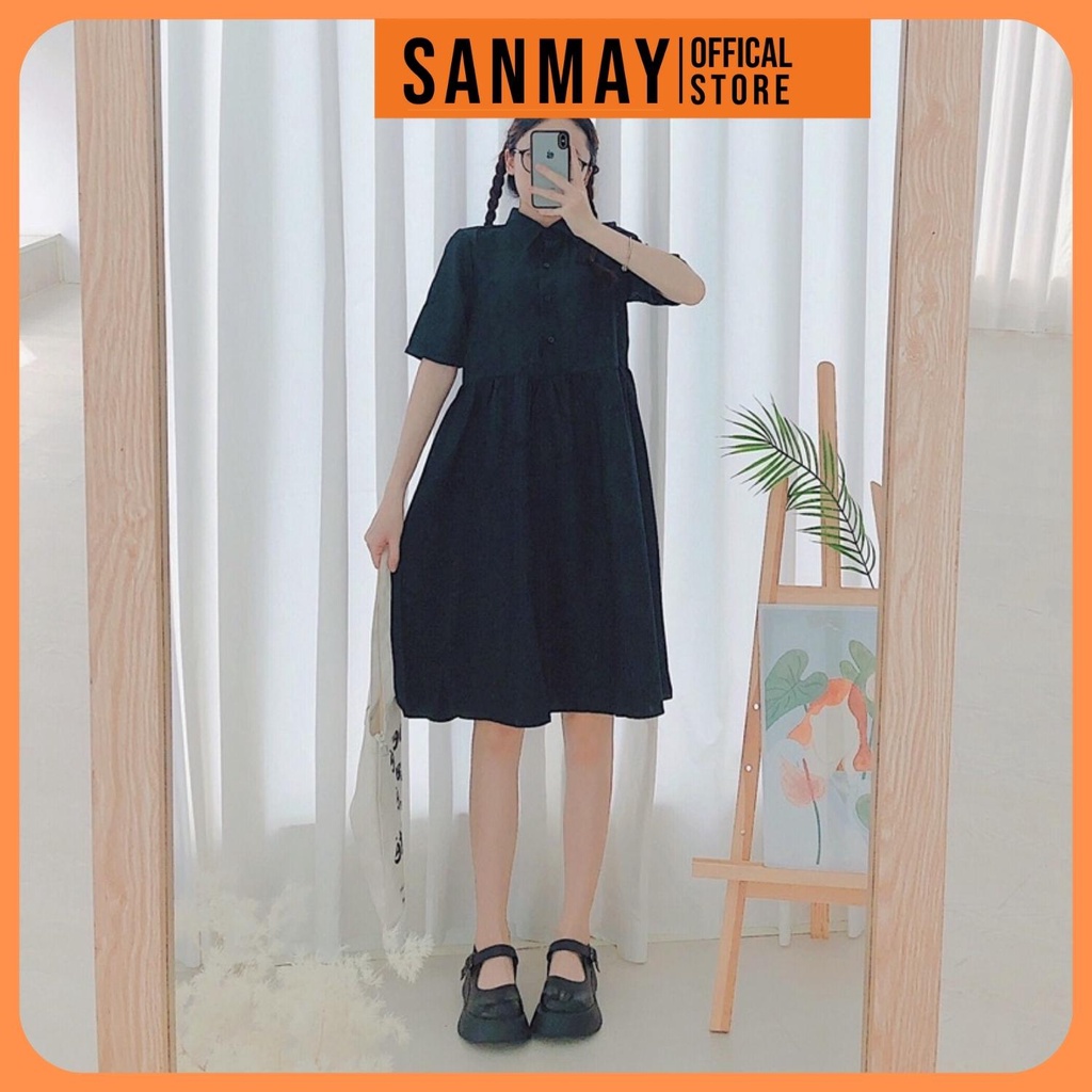 Váy Babydoll Trắng Tay Ngắn Dáng Xòe SANJOLI Đầm Đi Dự Tiệc Cưới,Đi Chơi,Form Rộng Cổ Sơ Mi Ulzzang Hàn Quốc VD044 | BigBuy360 - bigbuy360.vn