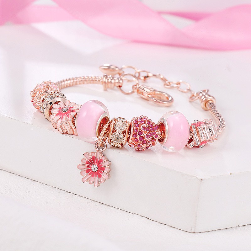 Vòng tay nữ full charm hoa đính đá pha lê thanh lịch Lavesta SUN109
