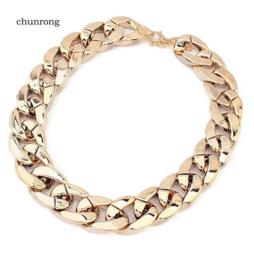 CHU_Women Simple Punk Style Cut Link Chain Choker Shiny All Match Necklace Jewelry