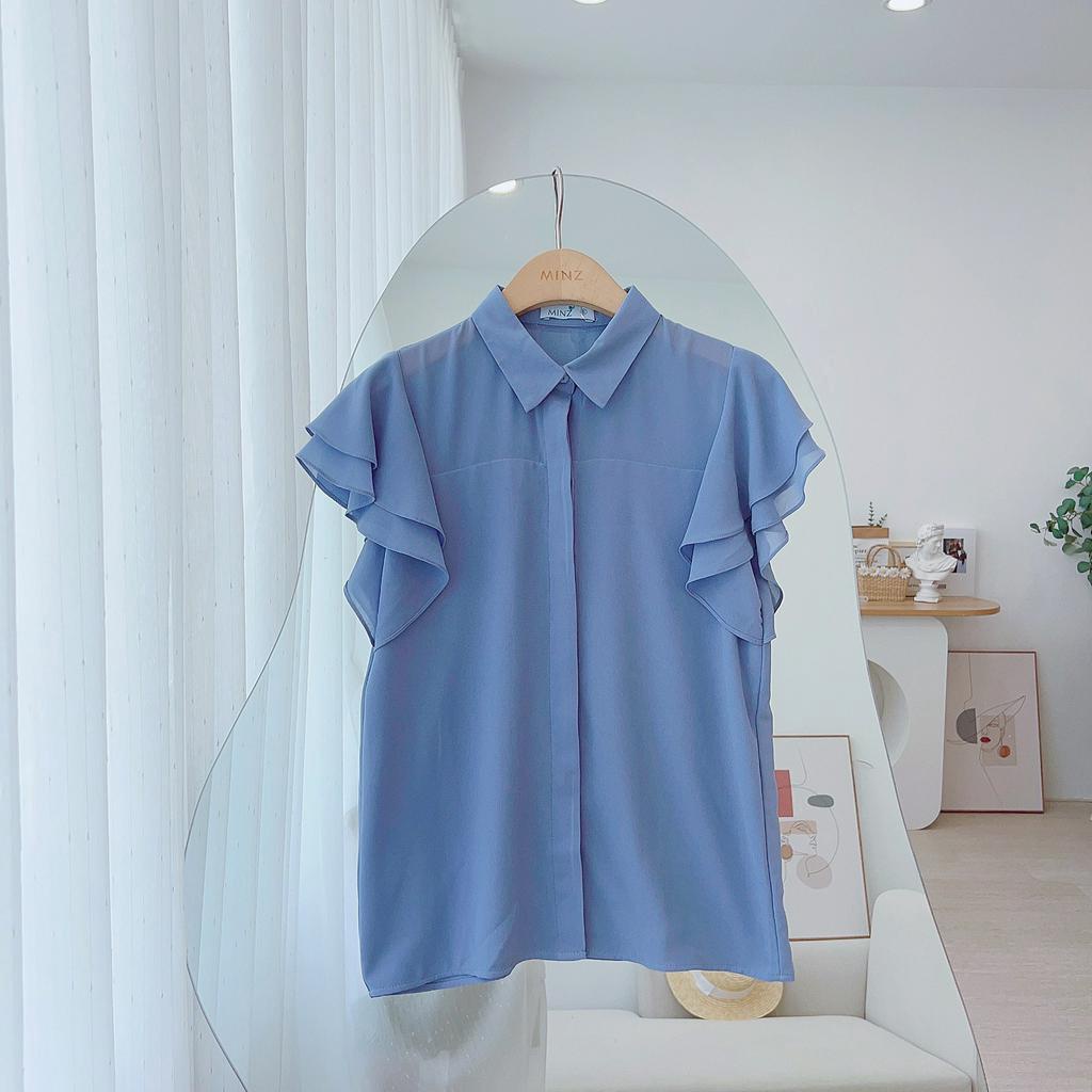 Áo Sơ Mi Chiffon 2 Lớp MINZ STORE Mã 1205, Thiết Kế Tay Cánh Tiên