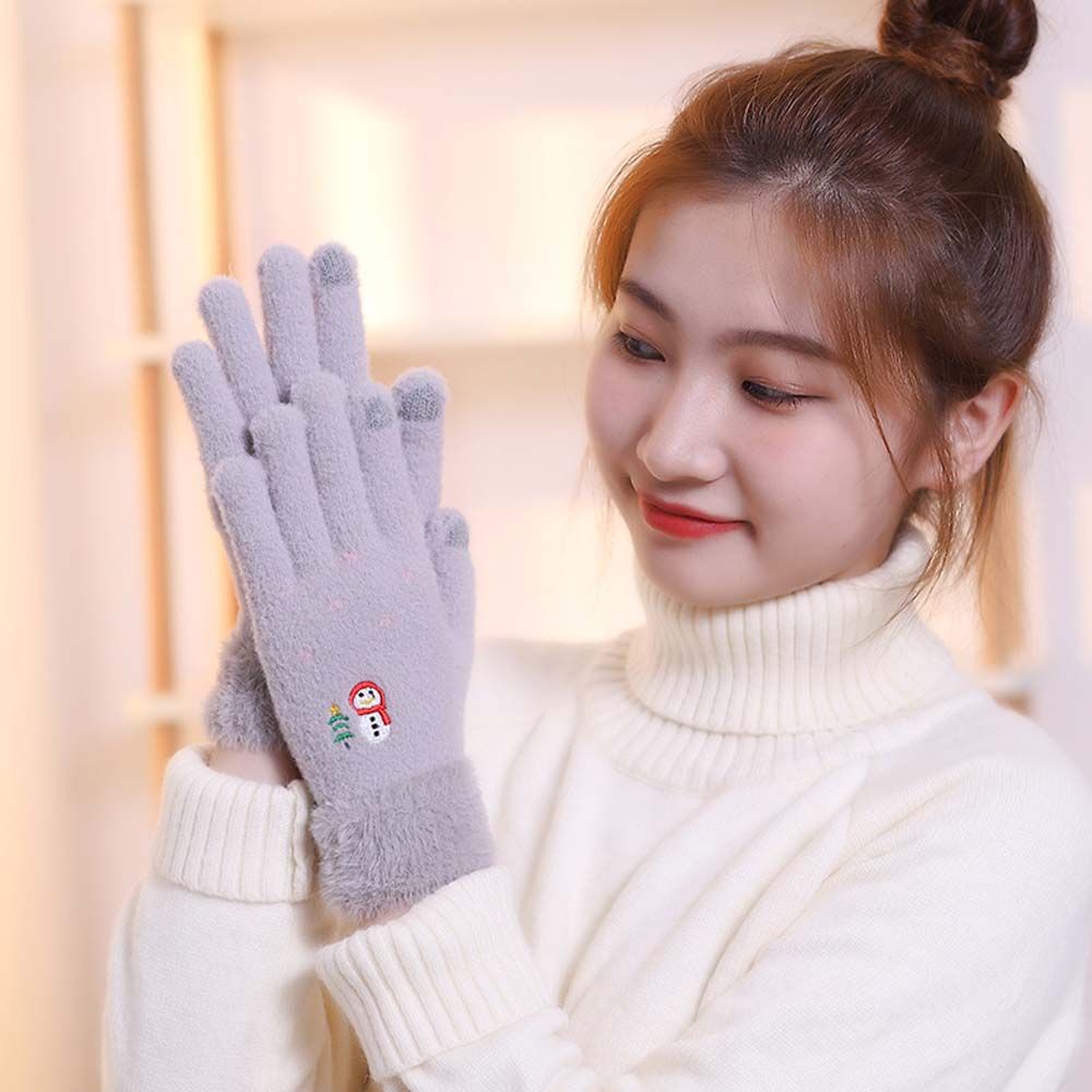 Găng tay len dày dặn mềm mại hình người tuyết có thể dùng màn hình cảm ứng cho nữ