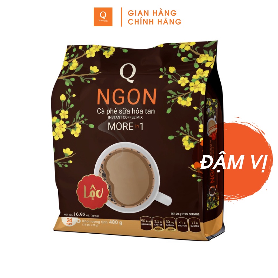 Cà phê Ngon Hoà tan sữa uống liền 3in1 (bịch 24 gói x 20gr) Trần Quang