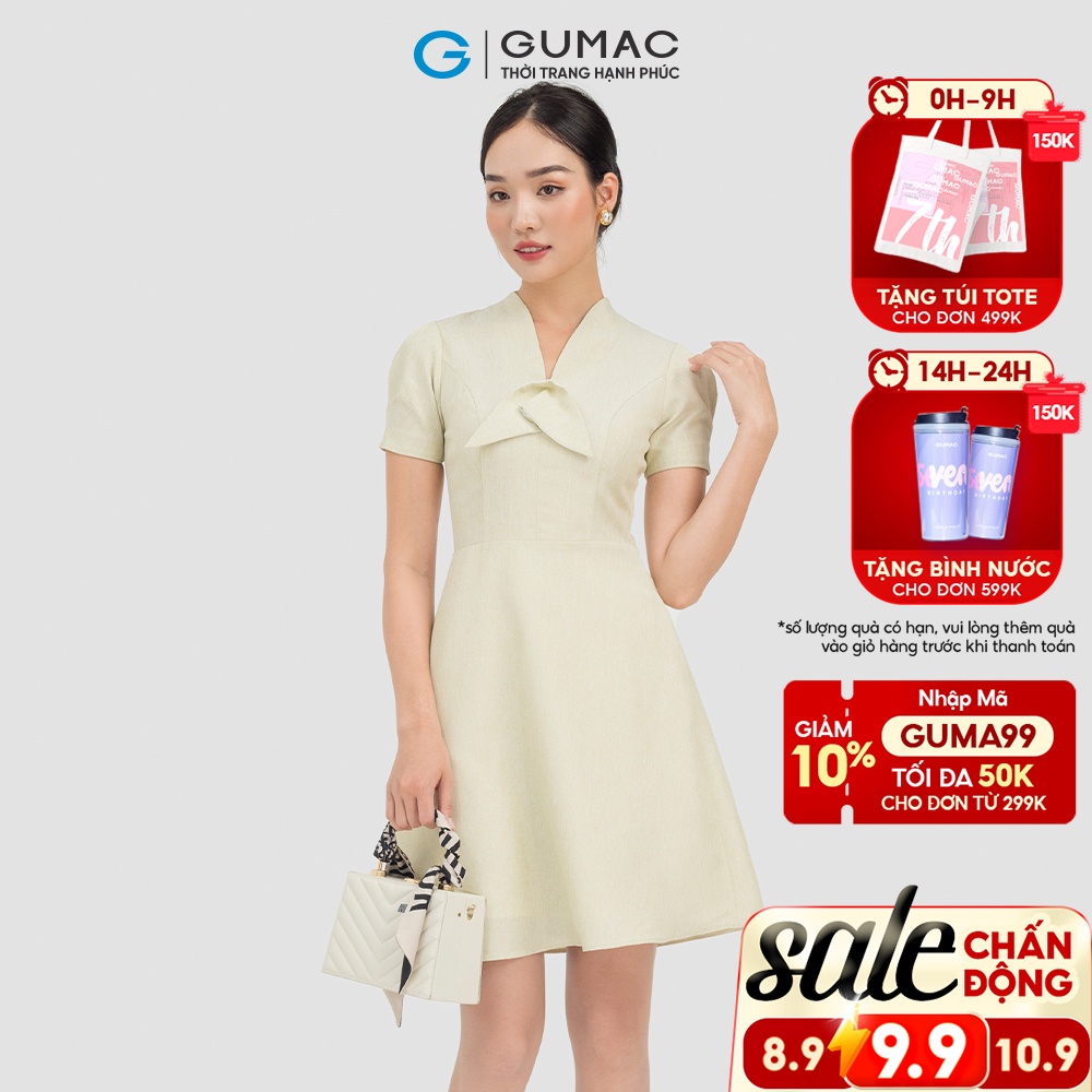 Đầm xếp ly nơ ngực DC07014 thời trang GUMAC