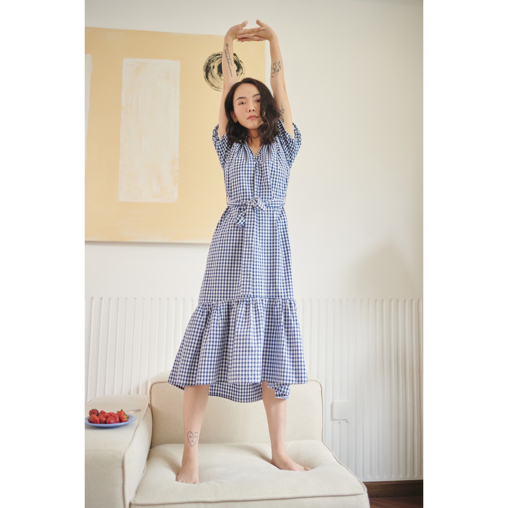 Happy Zoo - Đầm dài bèo chân caro xanh | BigBuy360 - bigbuy360.vn