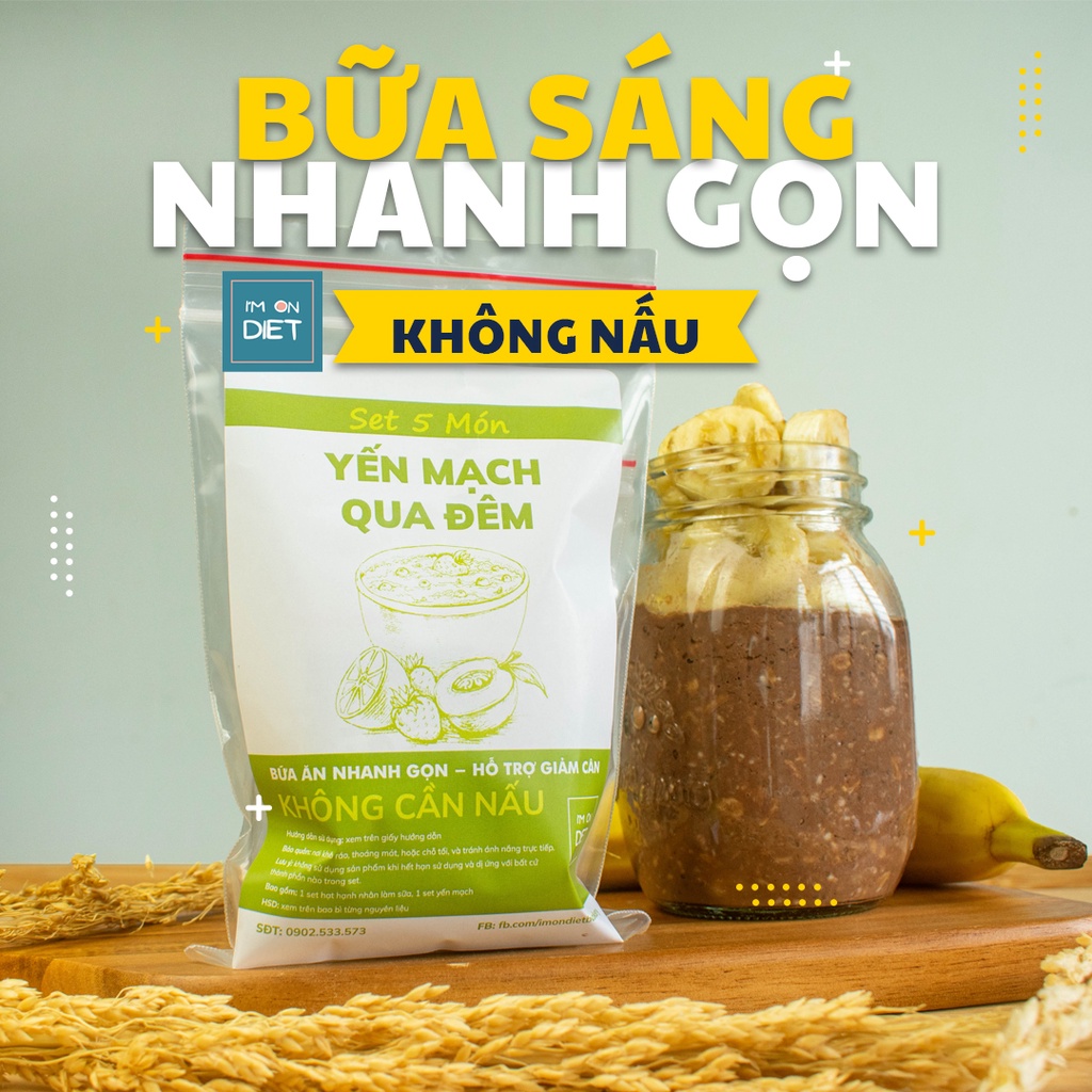 YẾN MẠCH QUA ĐÊM – SET 5 MÓN – Không Cần Nấu – Bữa Ăn Dinh Dưỡng – Ăn Kiêng, Giảm Cân - Tặng Kèm Túi Lọc Sữa Mini