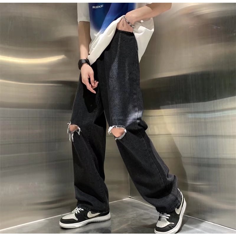 quần jean rách gối unisex quần bò rách gố trẻ tuổi quần jean nam cao cấp from rộng quần jean nam hàn quốc Quần áo nam