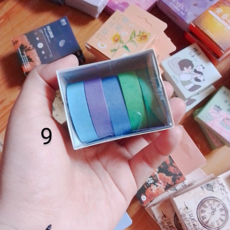 Hộp 5 chiếc washi họa tiết dễ thương trang trí dán sticker, sổ bullet journal - Tanpopo sticker