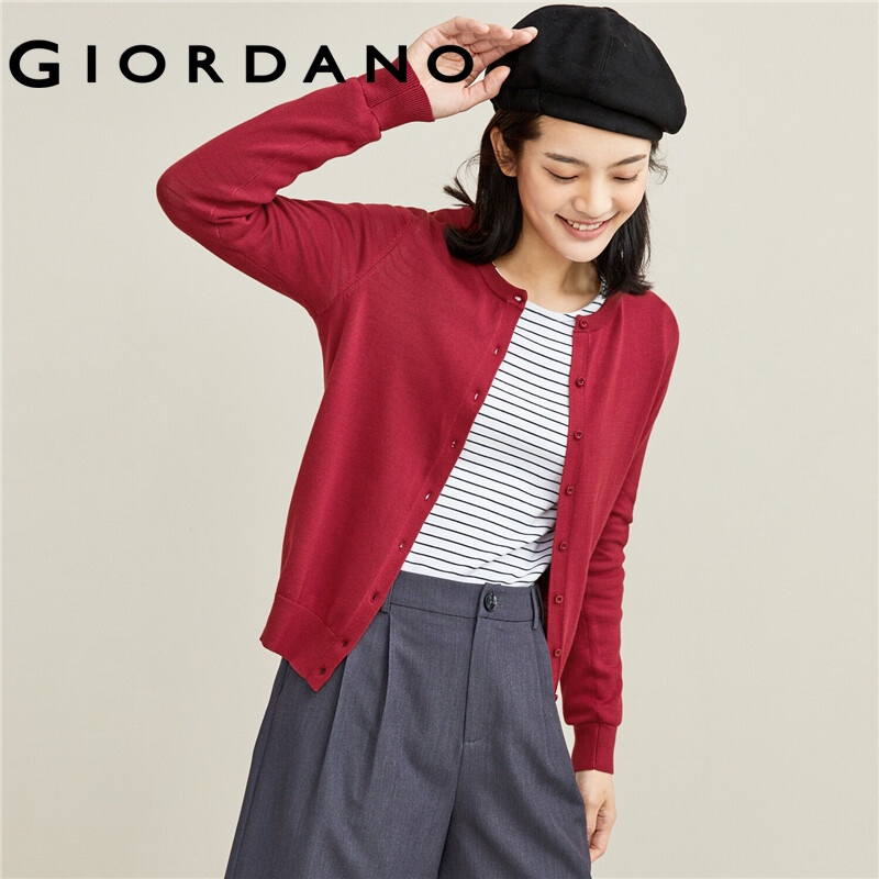 Áo khoác Giordano 05351866 dệt kim màu trơn cổ tròn cho nữ