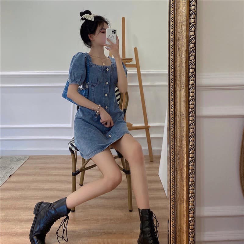 Đầm jeans vải giãn tay