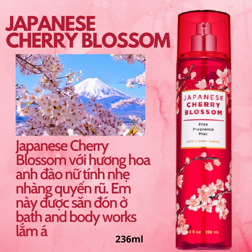 [𝗦𝗔𝗟𝗘]..::✨Mẫu Thử Xịt Thơm Toàn Thân Bath and Body Works Japanese Cherry Blossom 250ml✨::..