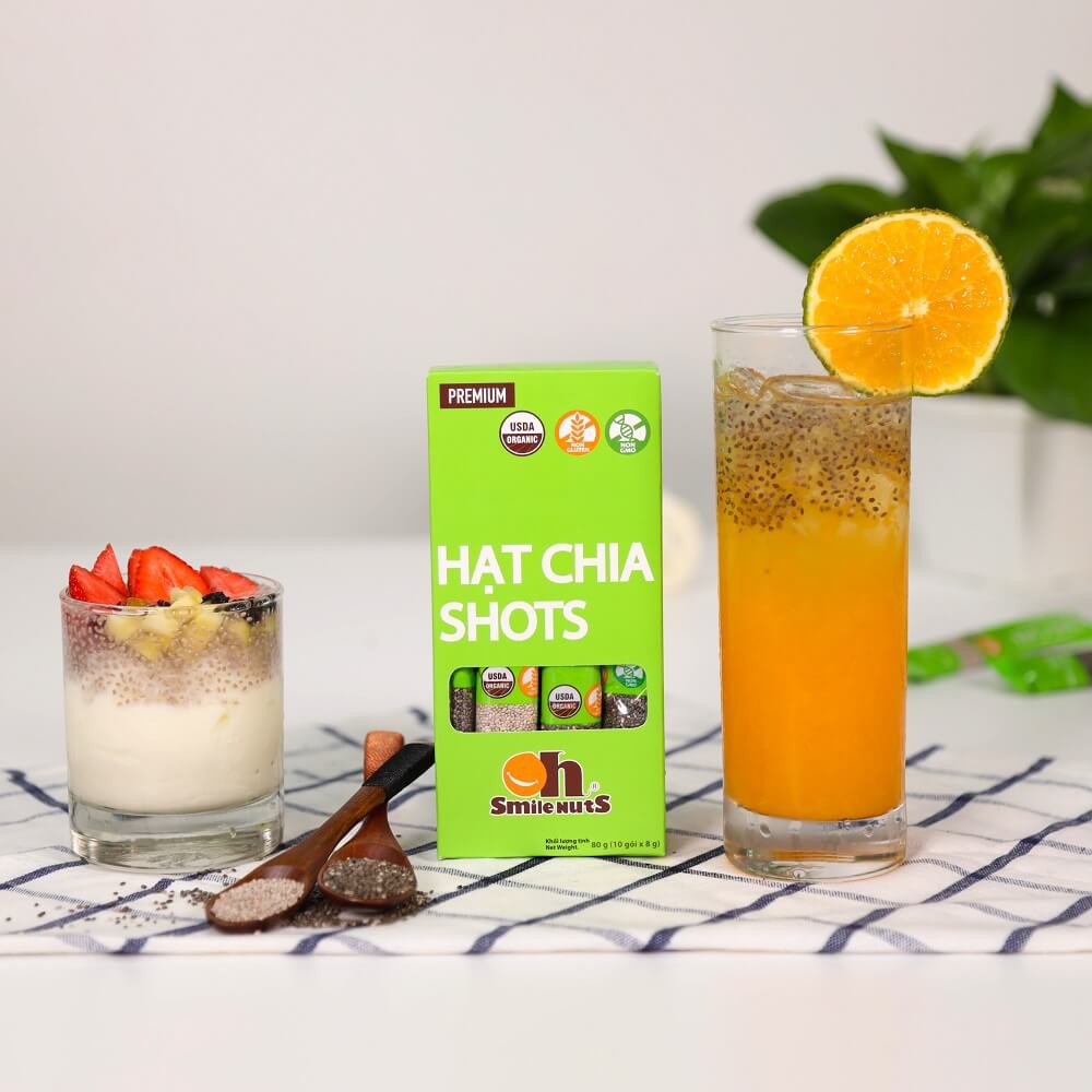 Hạt Chia Shots hữu cơ Smile Nuts gói nhỏ tiện dụng 8g x 10 gói - Organic Chia Seed Shots 8g x 10 bag