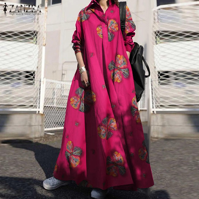 ZANZEA Đầm maxi tay dài phong cách thời trang dành cho phái đẹp