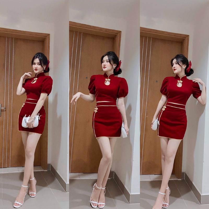 𝐂𝐎́ 𝐒𝐀̆̃𝐍. Set Bộ Váy Rời Kiểu Dáng Sường Xám Đón Tết