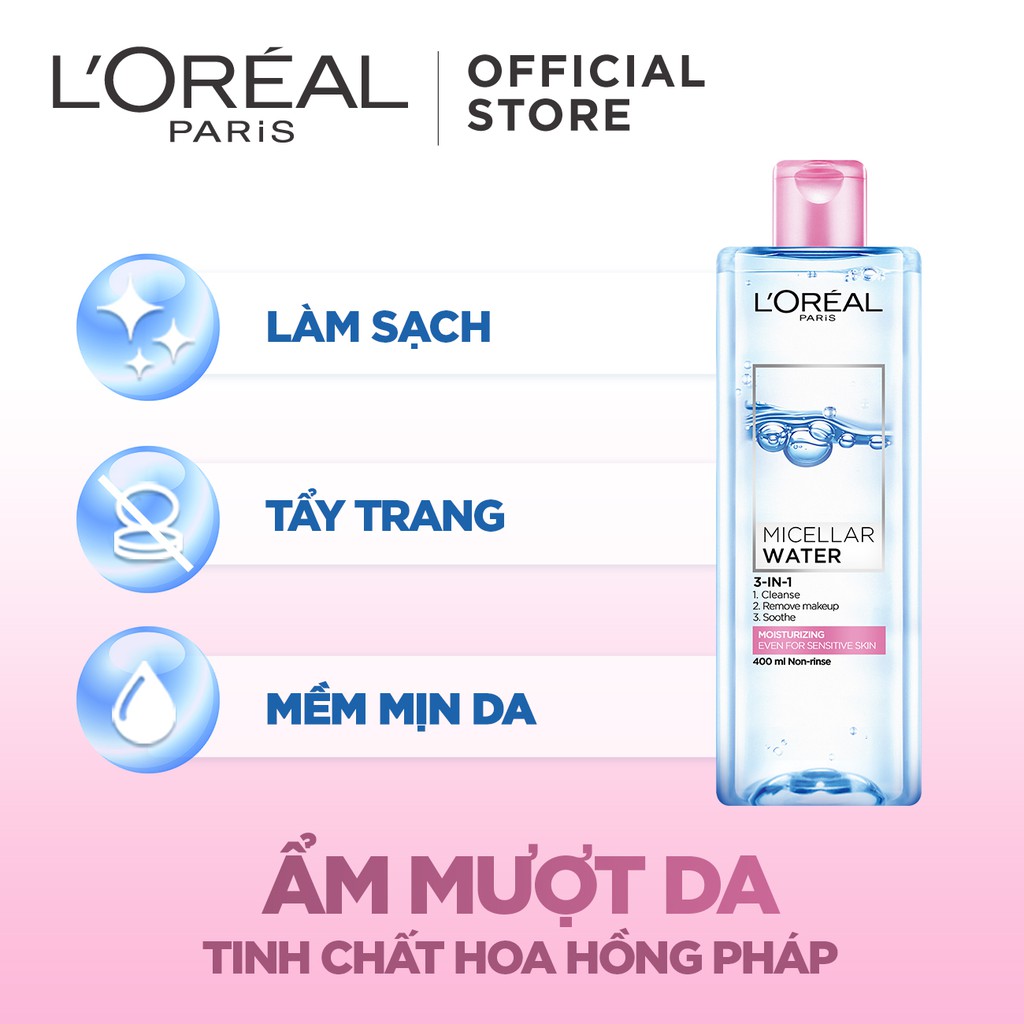 Bộ 2 nước tẩy trang dưỡng ẩm mượt da 3-in-1 L'Oreal Paris Micellar Water | WebRaoVat - webraovat.net.vn