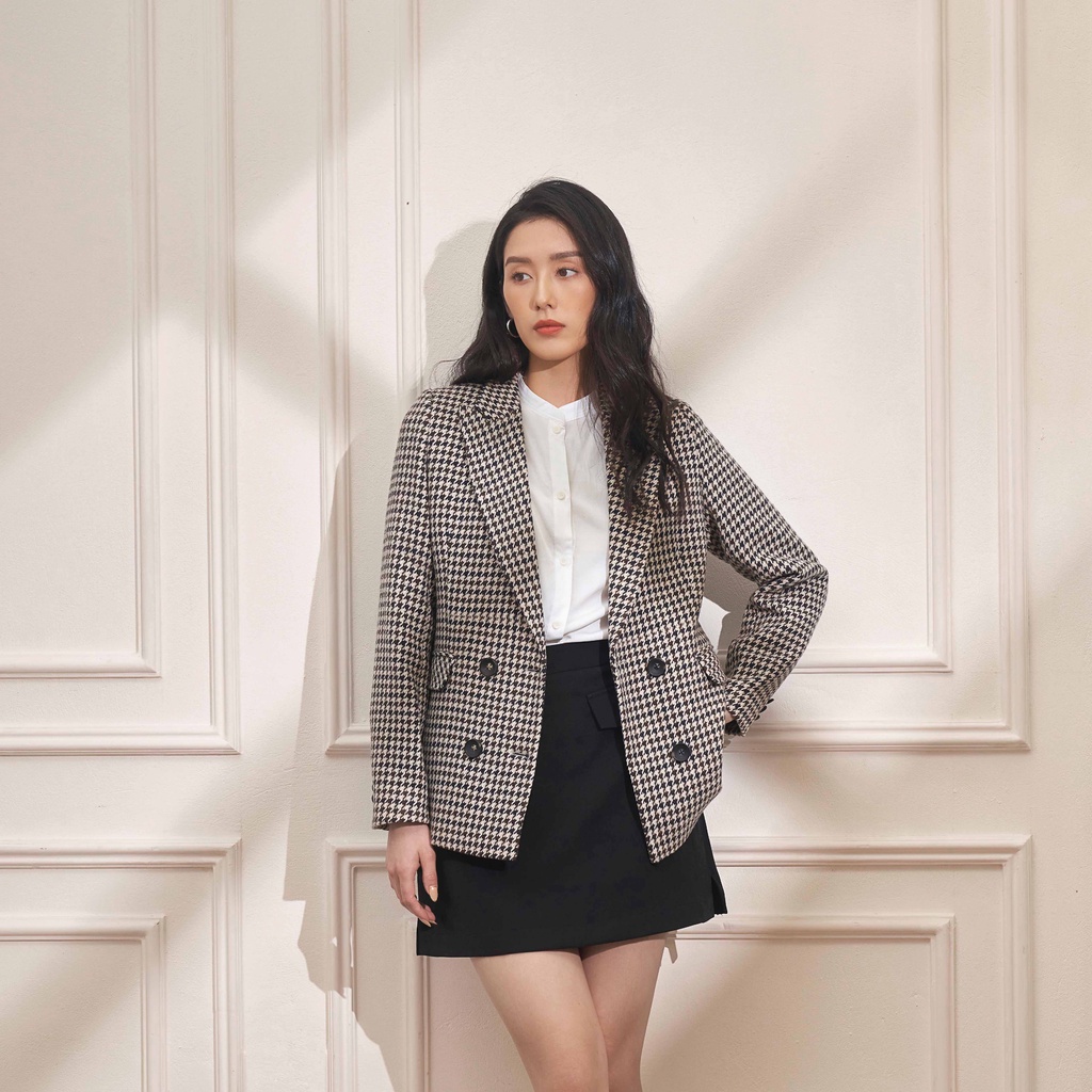 Áo Khoác Blazer Nữ MOMOCO Hoạ Tiết Thanh Lịch Cổ Điển, Chất Liệu Dạ Cao Cấp M2878
