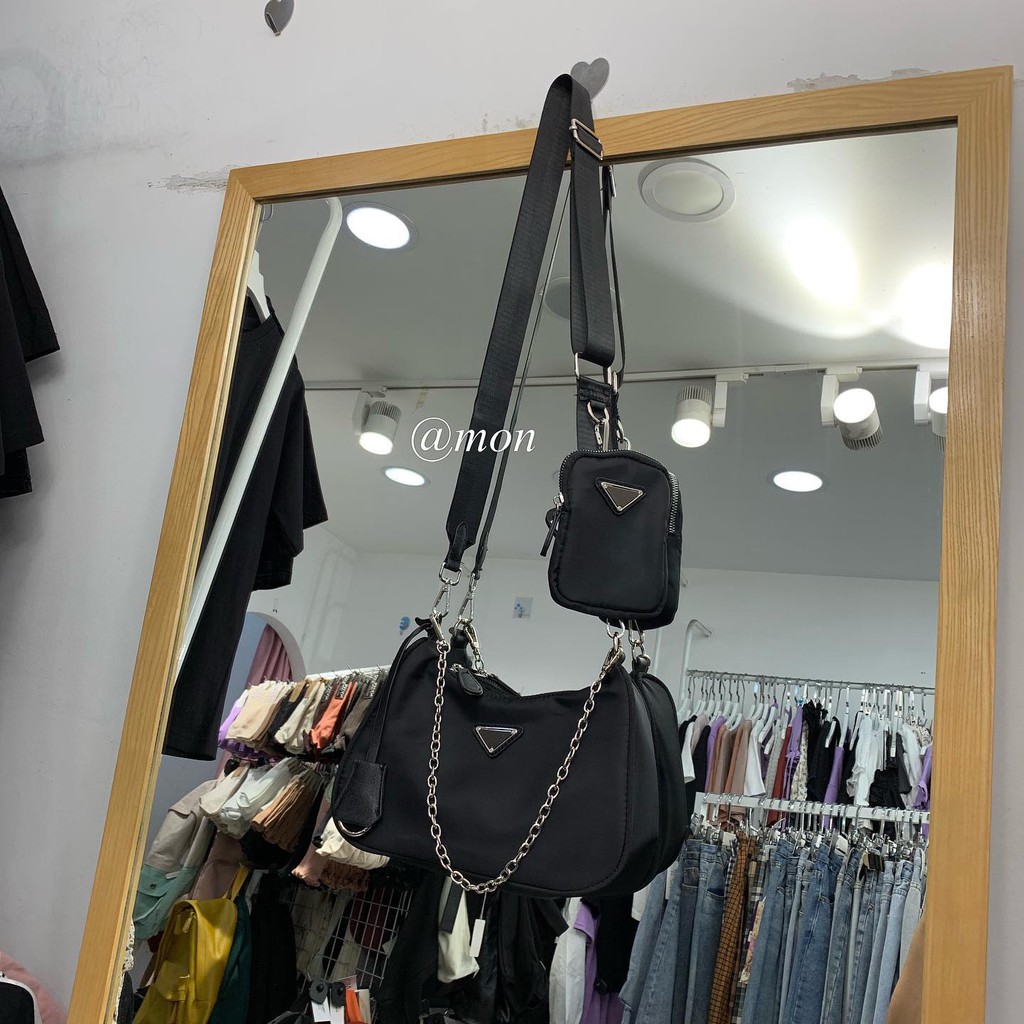 200860 TÚI CHÉO DÙ + TÚI BÉ - ĐEN - SIZE 16*26CM | BigBuy360 - bigbuy360.vn