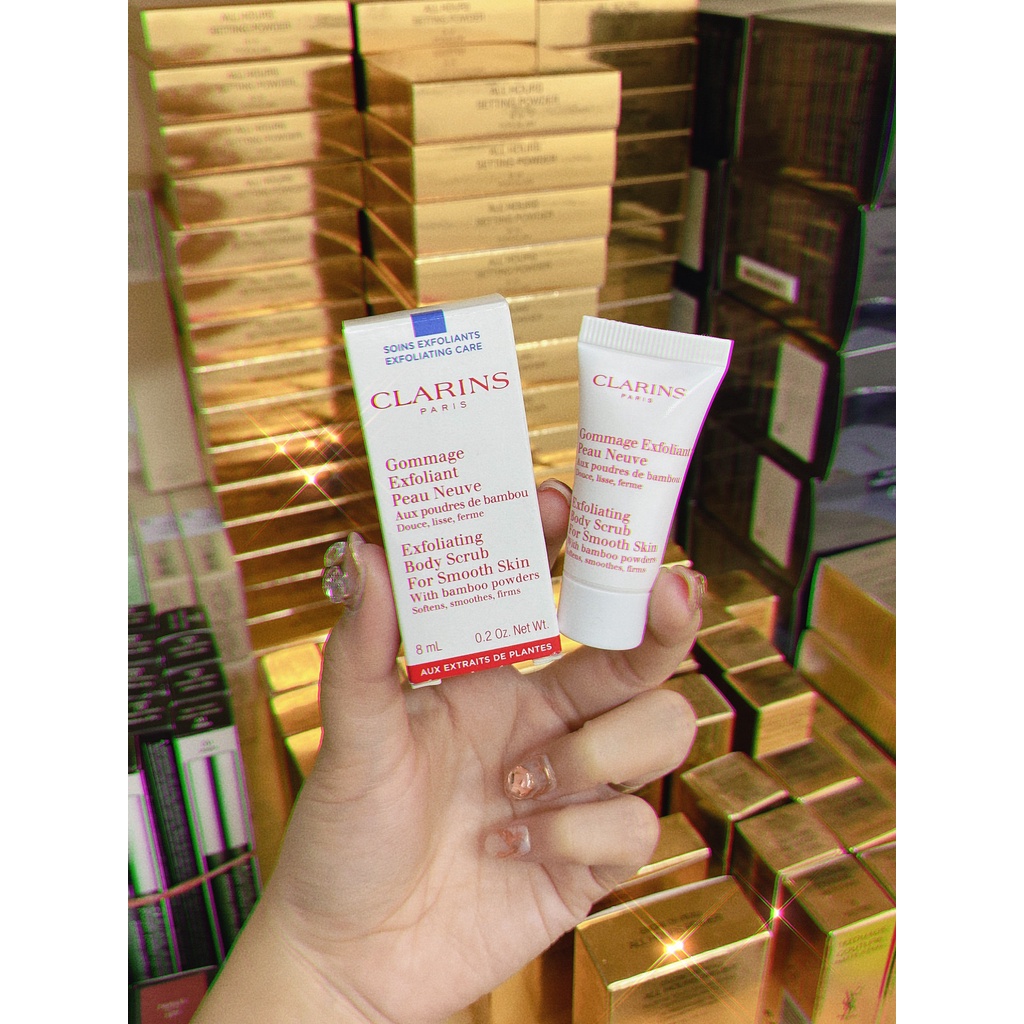 Sét tinh dầu rạn Clarins 10ml + tẩy da chết Clarins 8ml