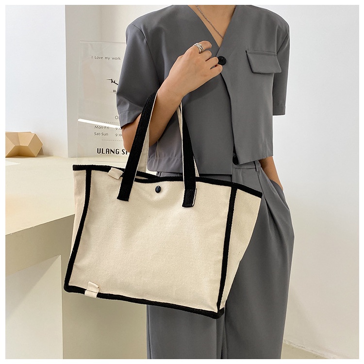 Túi Xách Canvas Cỡ Lớn Màu Sắc Tương Phản Thời Trang Cho Nữ