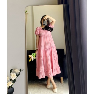 Đầm Maxi Midi công chúa vải xốp màu Hồng