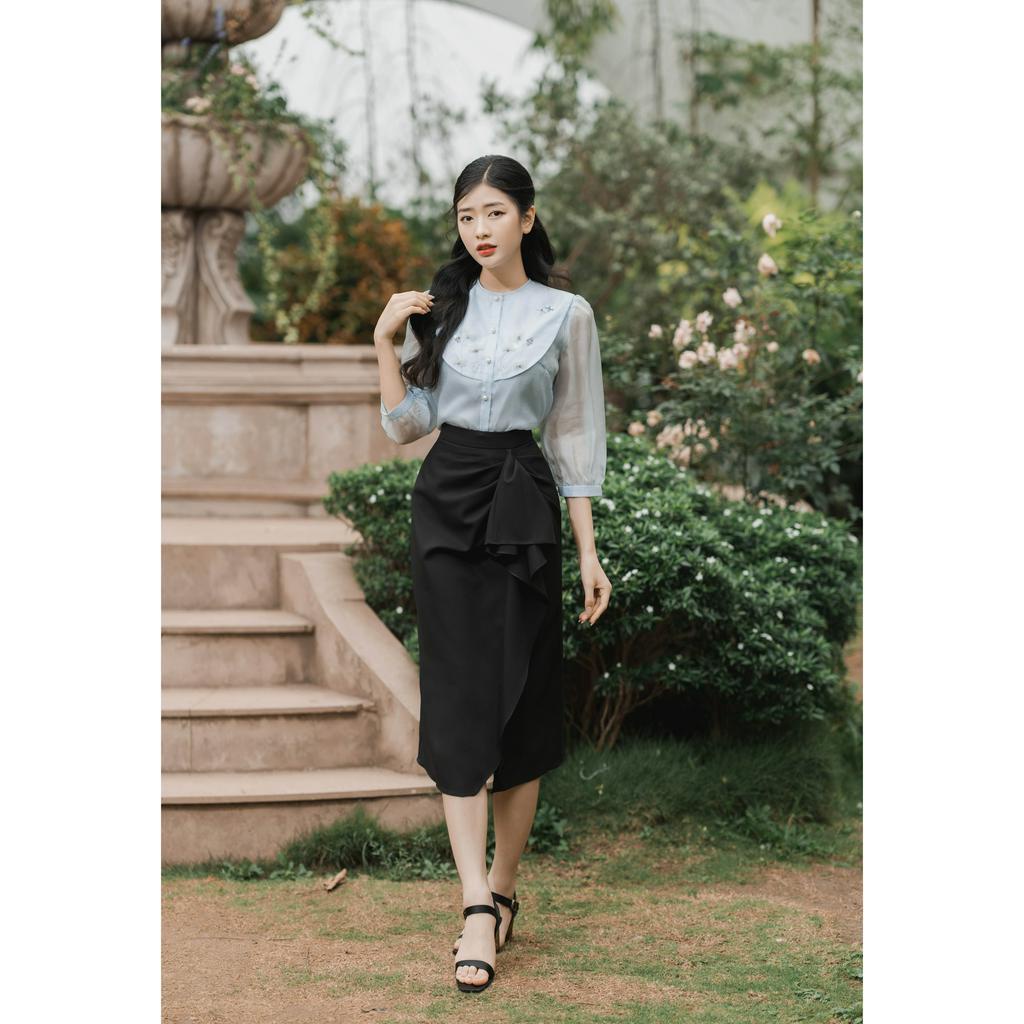 Áo sơ mi xanh thêu đính cao cấp by Maysi