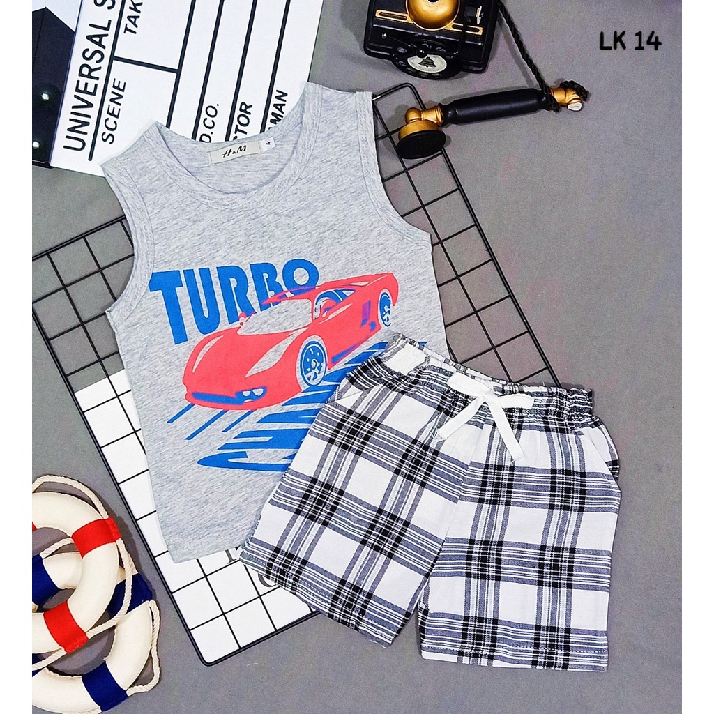 Đồ bộ bé trai size đại áo sát nách thun cotton VNXK quần phối sọc Jennie kids J492