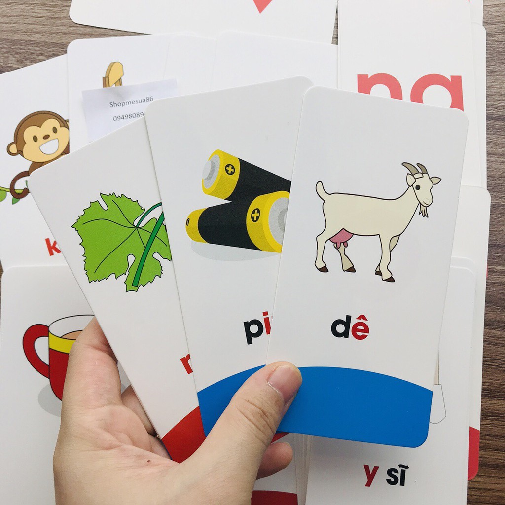 Bộ 42 thẻ flashcard học tiếng việt có chữ ghép và chữ đơn,chữ số_ thẻ học tiếng việt cho bé