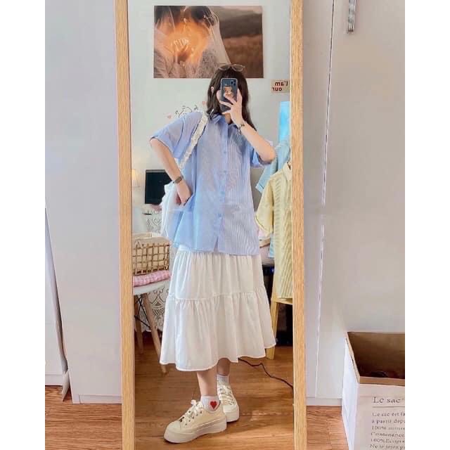 Áo sơ mi nữ,áo sơ mi học sinh,áo sơ mi kẻ họa tiết kẻ sọc phong cách hàn quốc dáng rộng ullzang SA123 HOASUMO