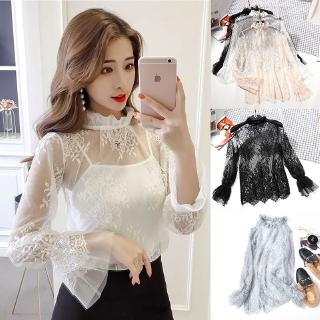 Áo Ren Lưới Tay Dài Phong Cách Hàn Quốc Cho Nữ