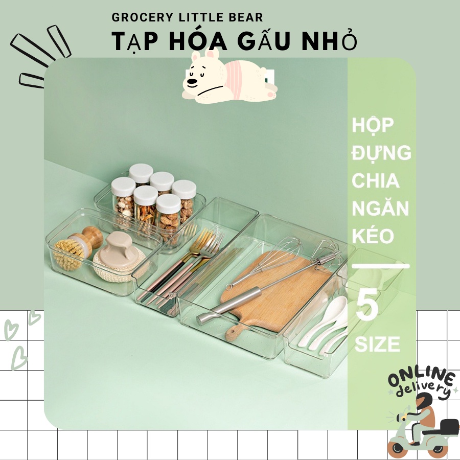 Khay chia ngăn kéo tủ trong suốt phong cách Nhật Bản nhiều size siêu dày dặn