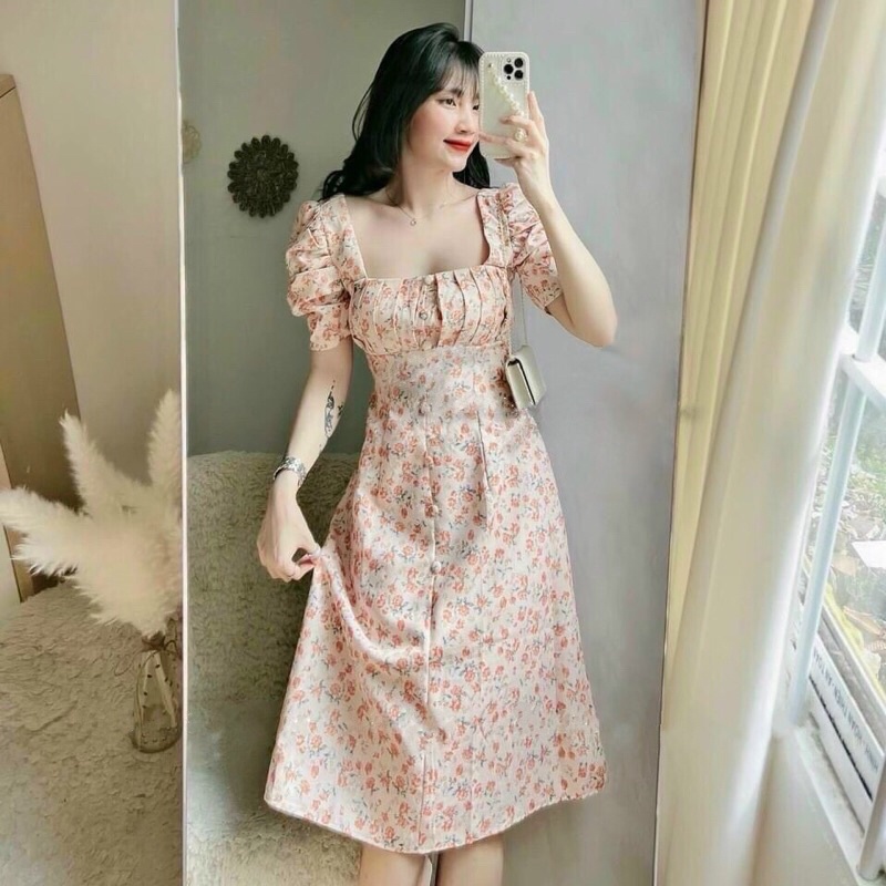 💥CÓ SẴN💥 Đầm hoa midi xếp ly ngực tôn dáng- Đầm hoa mùa hè - Đầm công sở đẹp thanh lịch ♥️ẢNH THẬT♥️