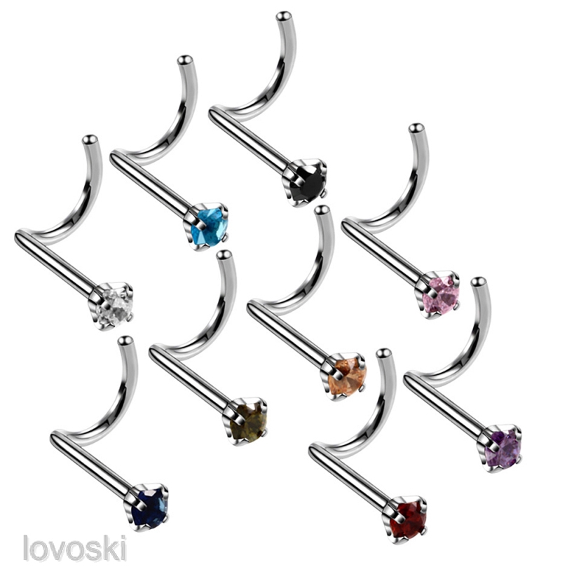 Set 9 Khuyên Mũi Cong Đính Đá Zircon Nhiều Màu Sắc Thời Trang 20g