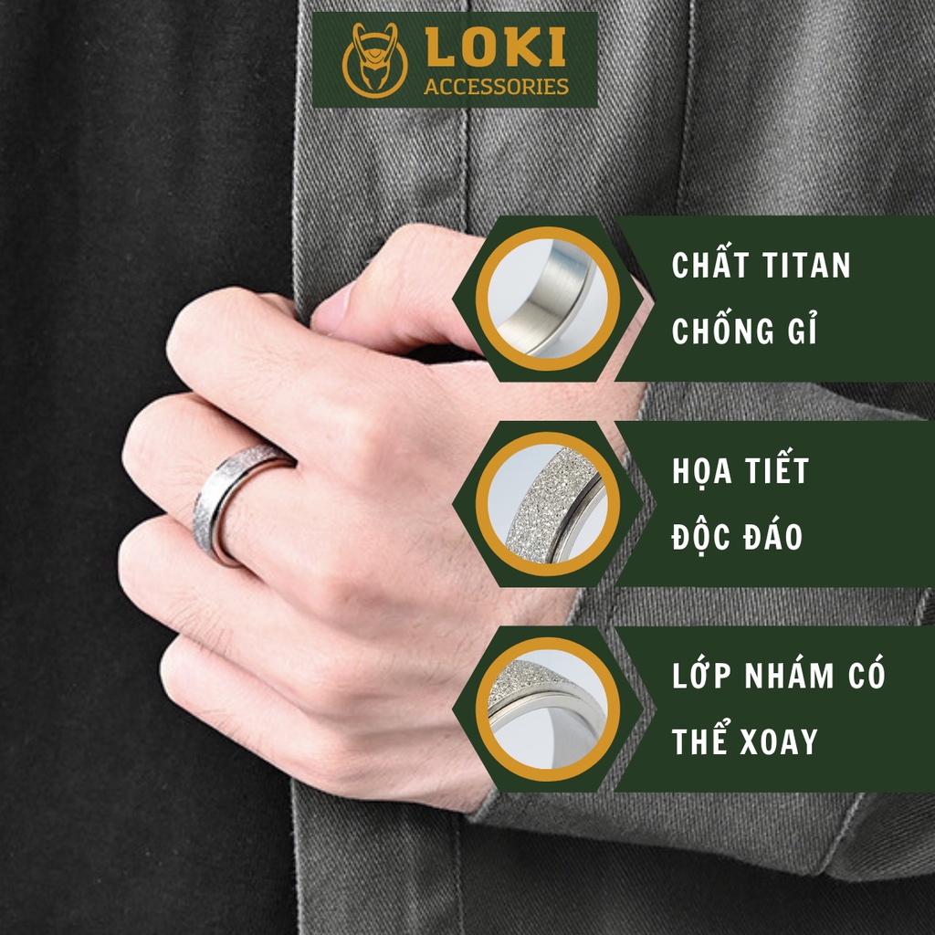 Nhẫn nam nữ màu bạc tròn REN Loki Accessories thời trang unisex chất liệu Titan đẹp đơn giản không gỉ - Nhẫn REN