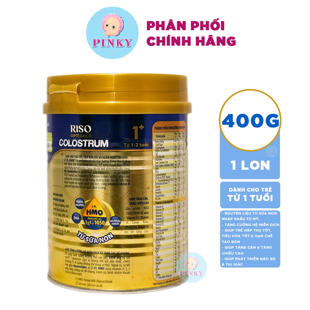 Sữa bột Nutifood Riso Opti Gold Colostrum 1+ - Hộp 400g (Sữa bột từ sữa non)