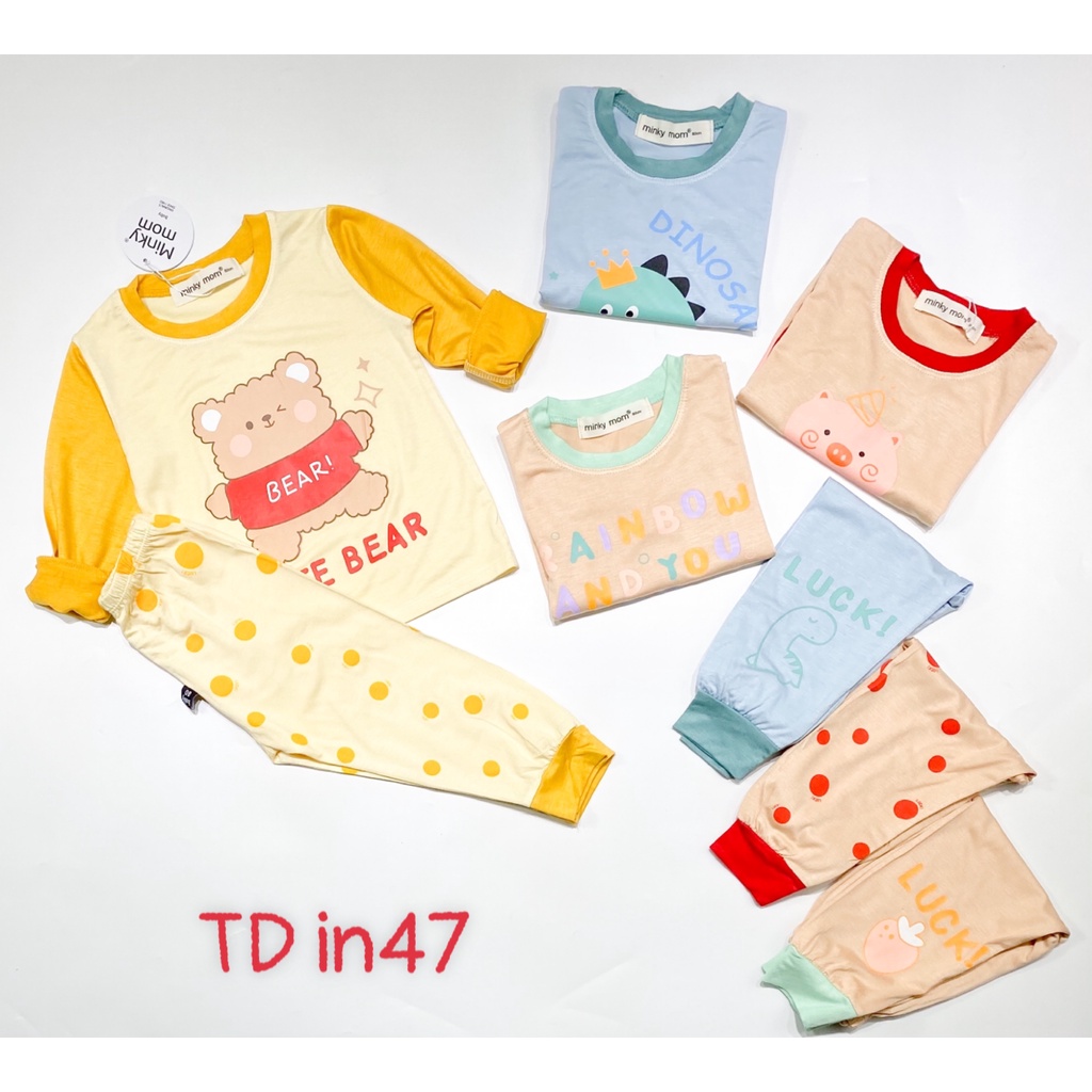 Bộ Dài Tay THUN LẠNH MINKYMOM Phối Màu In Hình Động Vật Dễ Thương Cho Bé TD-IN47