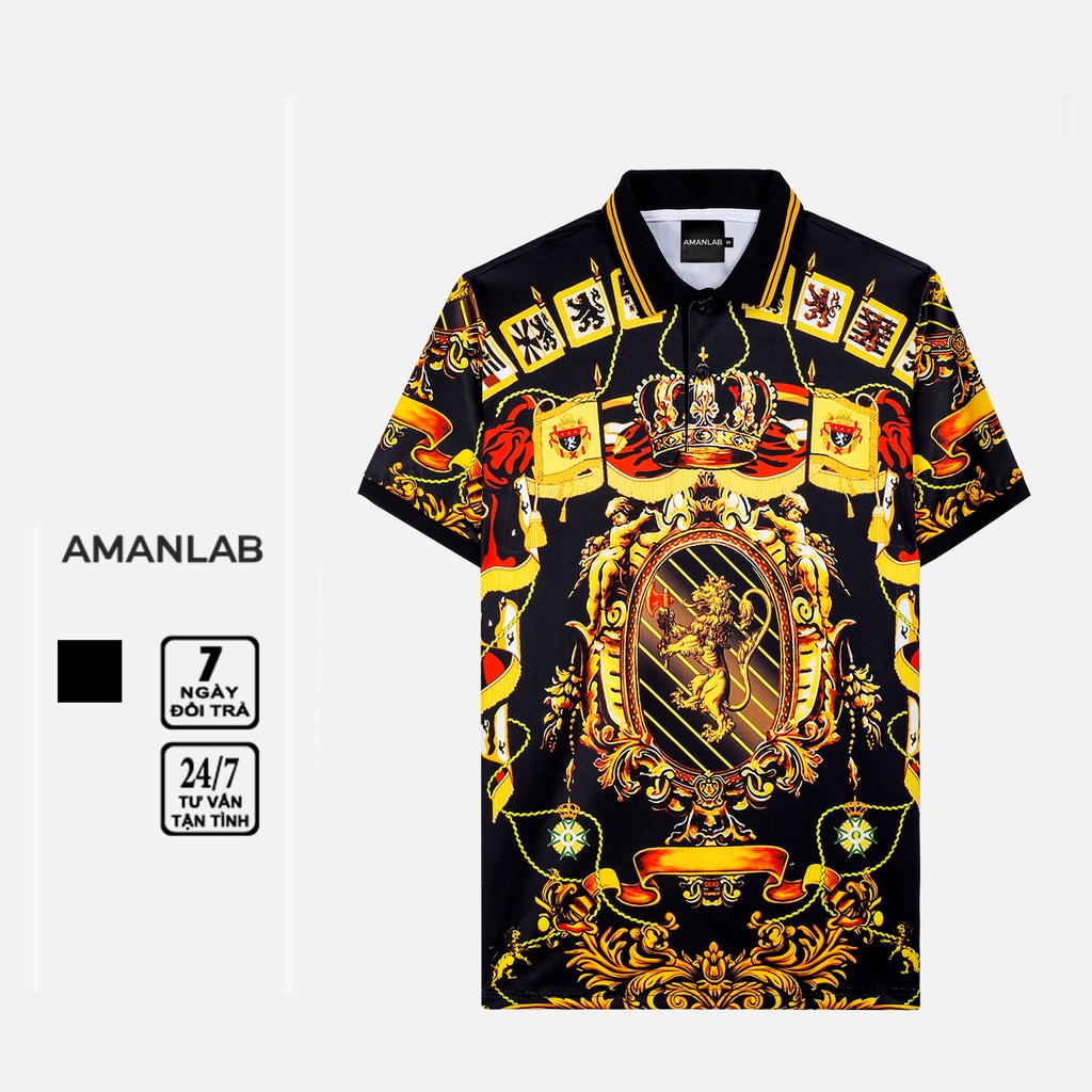 Áo thun polo nam ngắn tay cổ bẻ họa tiết, vải thoáng khi, không nhăn, form regular Lion Gold AMANLAB