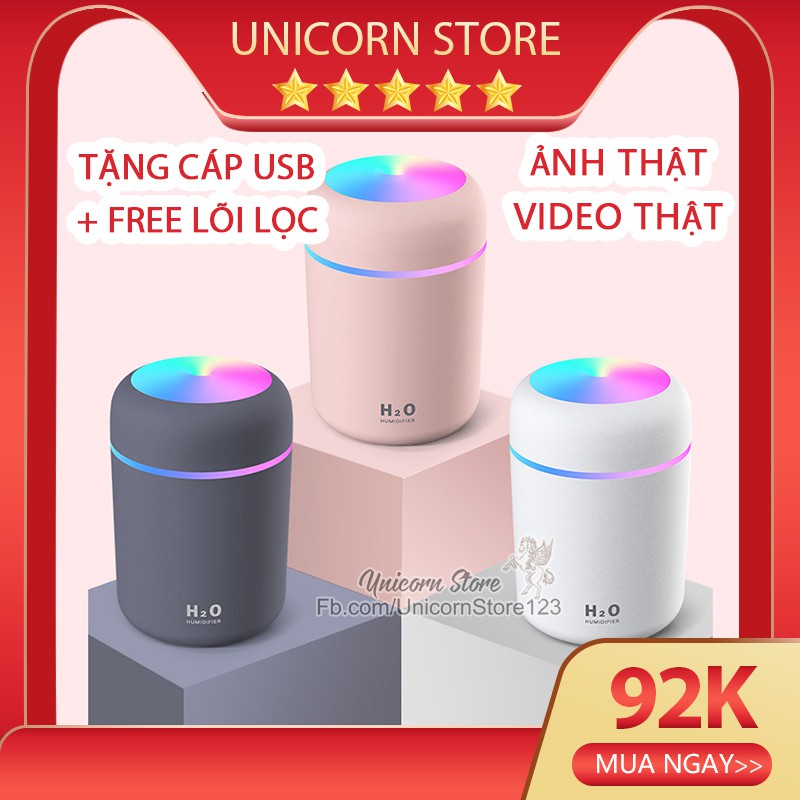 Máy Phun Sương Mini H2O Đèn LED Xoay Vòng 7 Màu Ấn Tượng Tạo Độ Ẩm Khuếch Tán Tinh Dầu 320ml - UNICORN STORE