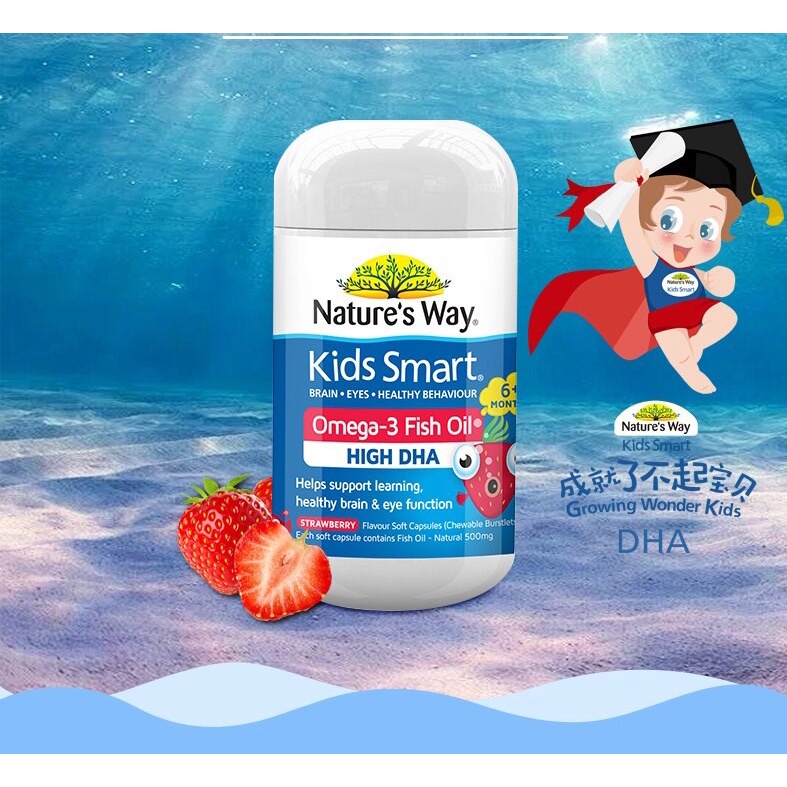 [Hàng chuẩn Úc] Kẹo dẻo bổ sung dầu cá cho bé Nature's way kids smart vita gummies omega-3 DHA fish oil của Úc