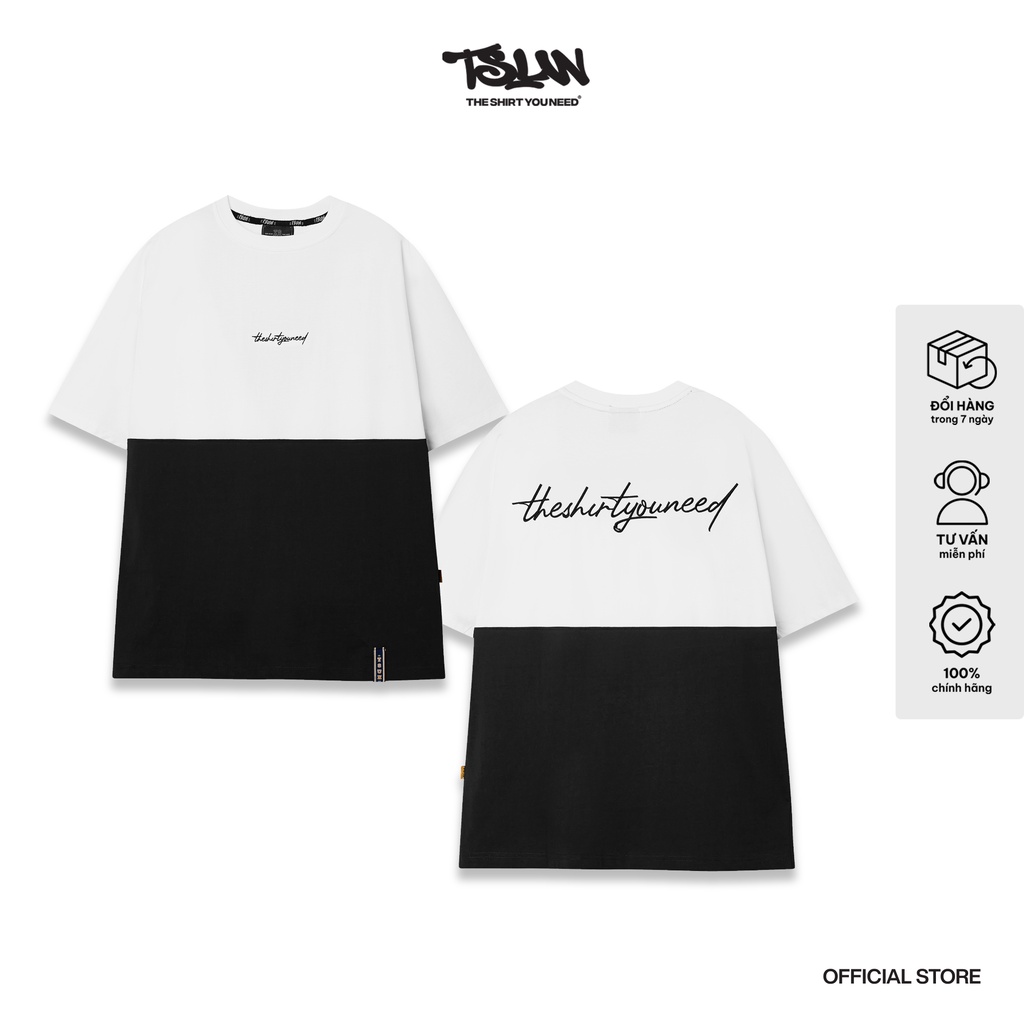 Áo thun TSUN B/W Panel - Liền Tay - Trắng/Đen - [UNISEX] - Logo Thêu