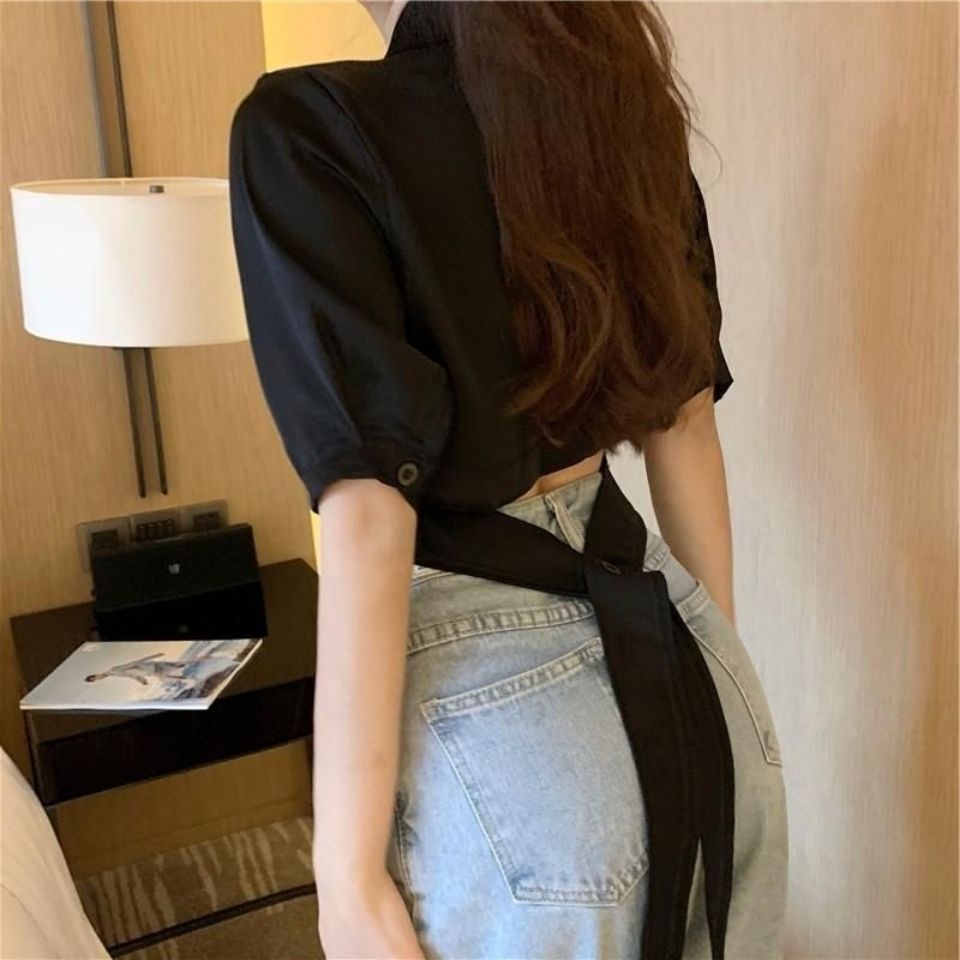 Áo croptop tay ngắn lưng phối dây đan chéo thời trang mùa hè cho nữ
 | BigBuy360 - bigbuy360.vn