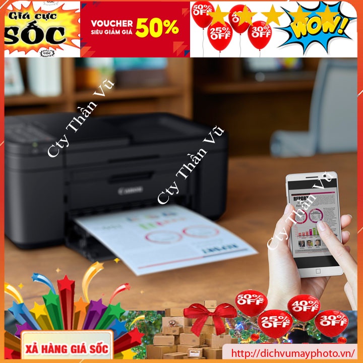Máy in màu mới đa năng canon TR4570S có in in wifi photocopy scan có ADF copy nhiều tờ hàng bền INECO