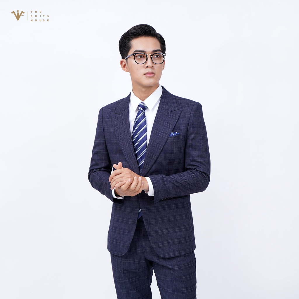 Bộ vest nam xanh xám kẻ ô 1 khuy 2 túi, suits sartorial The Suits House