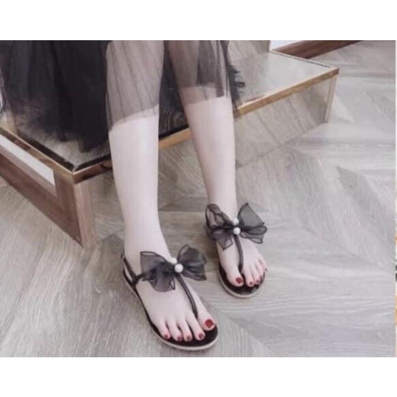Dép Nữ Thời Trang - Sandal Nơ Đính Ngọc Siêu Hót, Đi Êm Chân, Siêu Mềm
