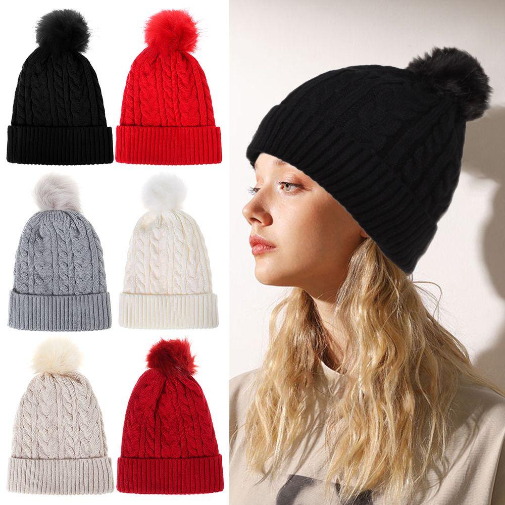 Mũ Len Beanie Đính Quả Bông Thời Trang Cho Nữ
