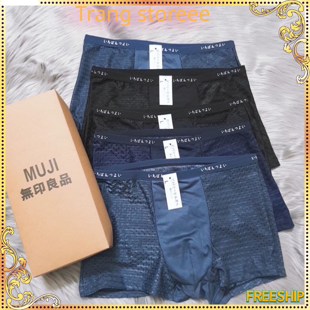 Sịp Nam❤️FREESHIP❤️ Hộp 5 Quần Sịp Đùi Muji Thông Hơi Xuất Nhật Trang Storeee