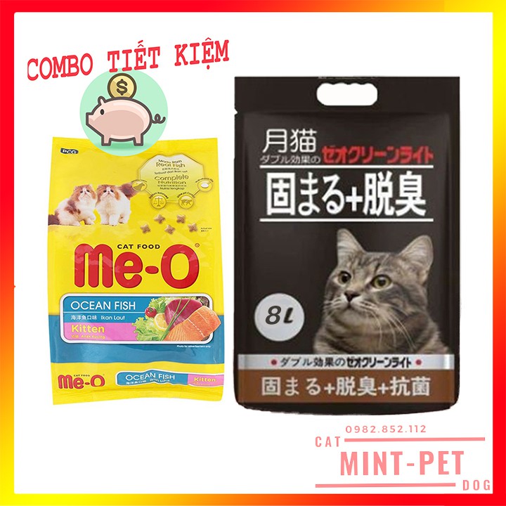 COMBO CHO MÈO CON: Cát Vệ Sinh Nhật Bản Nhật 8L & Thức ăn hạt Me-O Kitten 1,1 kg #MintPet