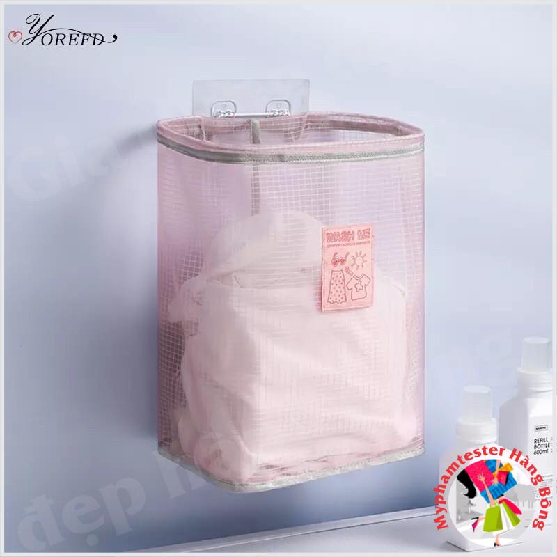 Giỏ đựng quần áo gấp gọn treo dán cường lực