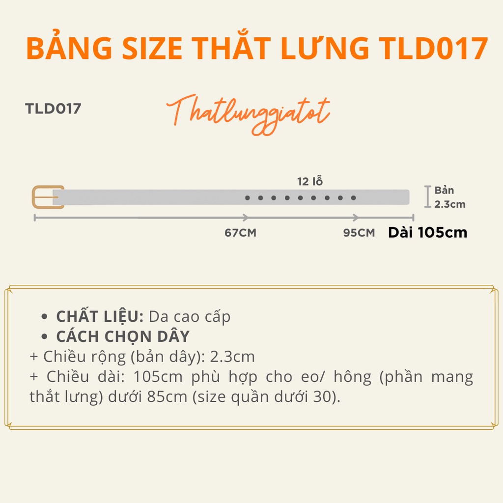 Thắt lưng nữ da cao cấp mặt màu đồng bản 2.3cm (Hỗ trợ bấm lỗ dây nịt) TLD017 - Thắt Lưng Giá Tốt