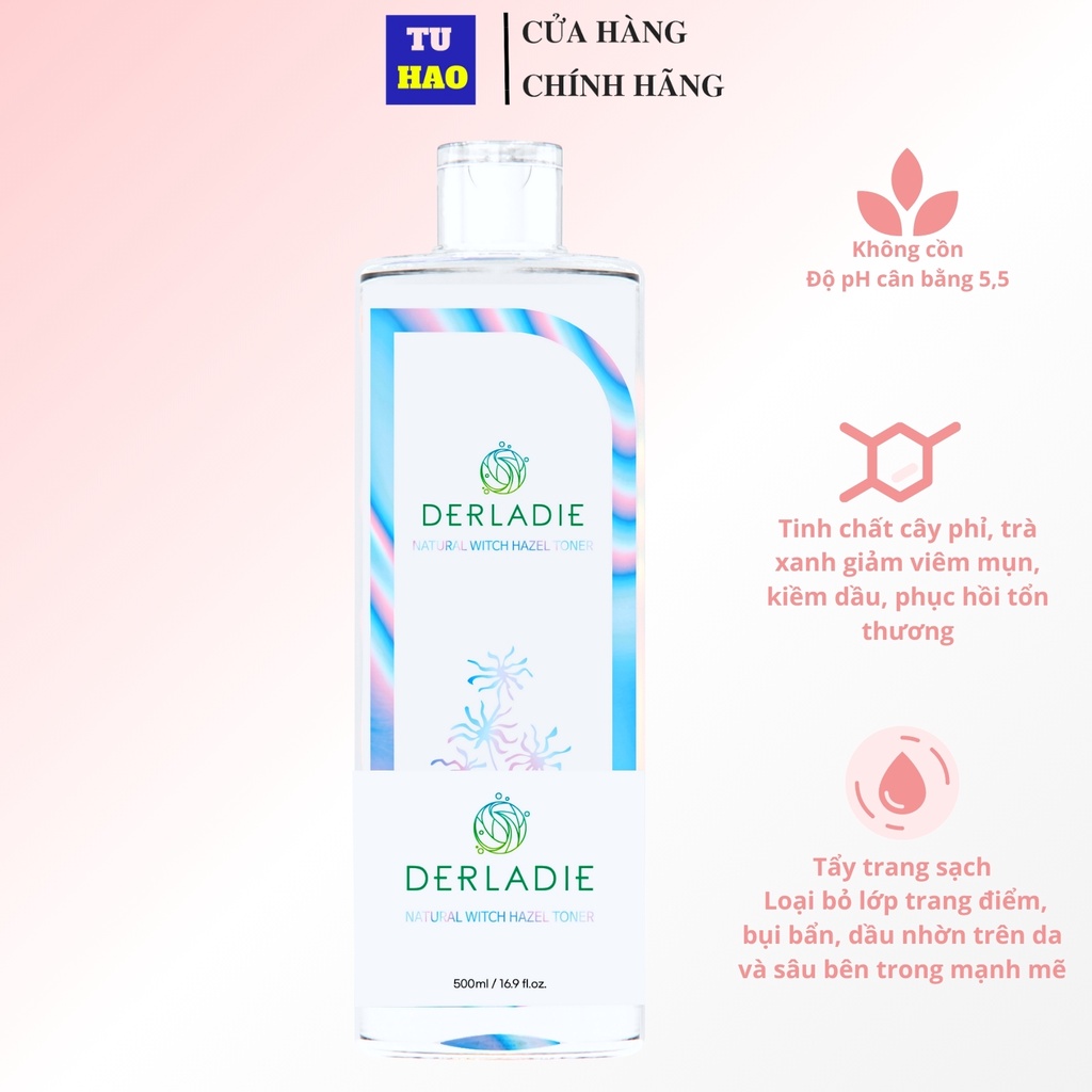 Nước Hoa Hồng Dưỡng Ẩm Dịu Nhẹ Chiết Xuất Cây Phỉ Derladie Witch Hazel Toner 500ml - Từ Hảo