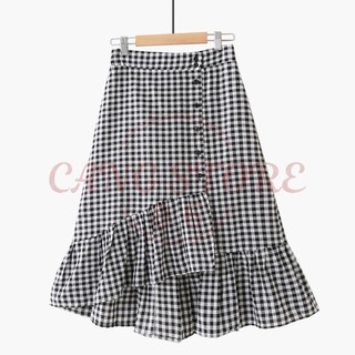 Chân váy đuôi cá kẻ caro dáng chữ A - Chân váy đuôi cá lệch tà vạt chéo (Hàng Quảng Châu)